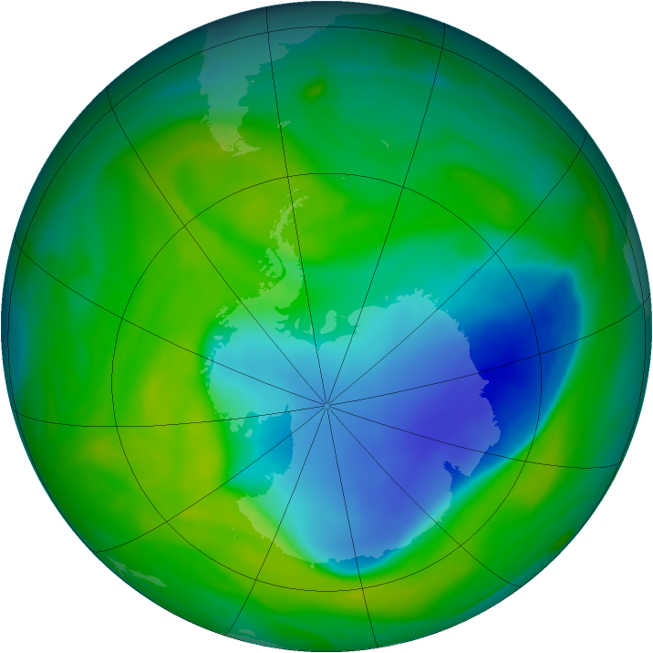 Antarctic ozone map for 02 December 2007